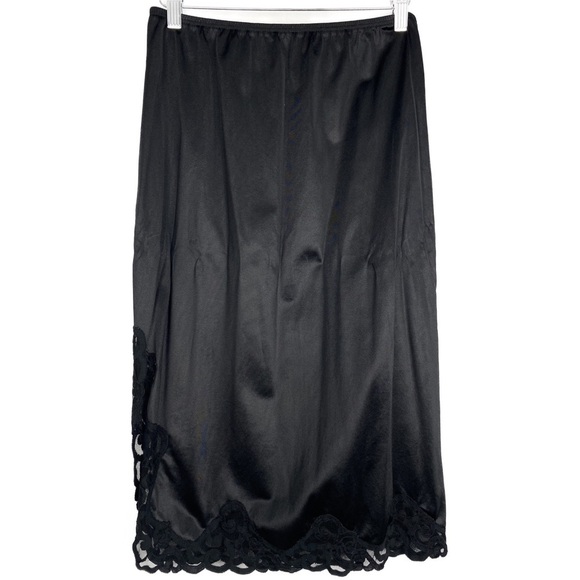 Vintage Cabernet Silky Black‎ Lace Slip Skirt Whimsigoth Fairy Grunge Emo Goth M - Picture 1 of 6